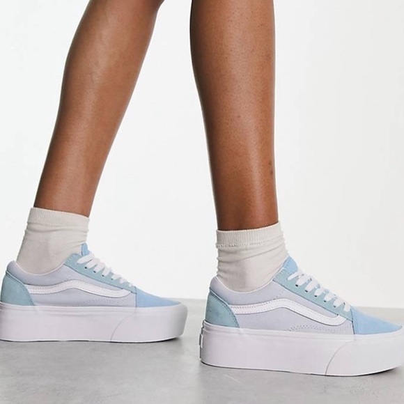 Vans Shoes - Vans Old Skool Stackform Soft Suede Side Stripe Baby Blue & White Shoes Sz 7.5